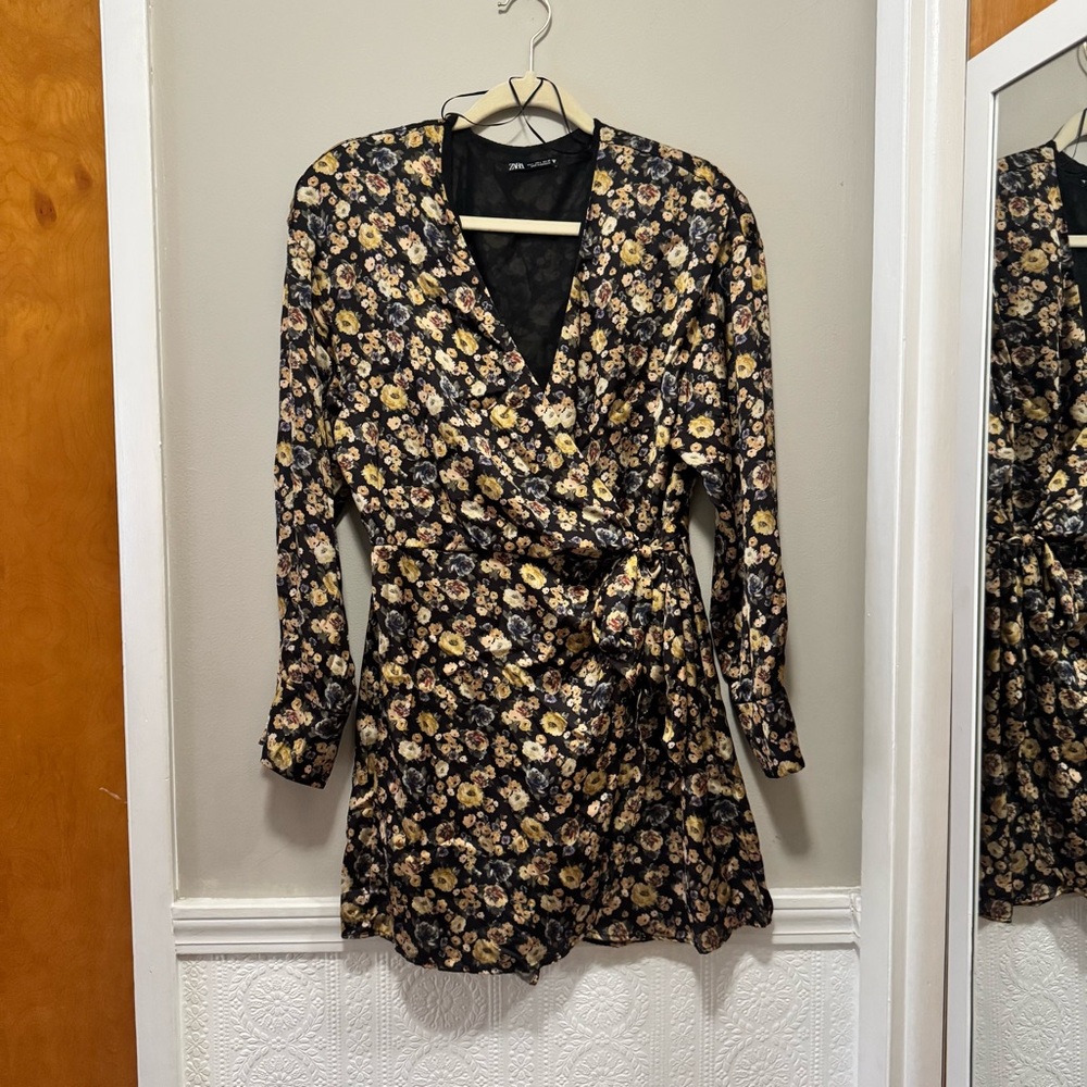 Zara Floral Wrap Dress Jumpsuit Romper - Black and Yellow